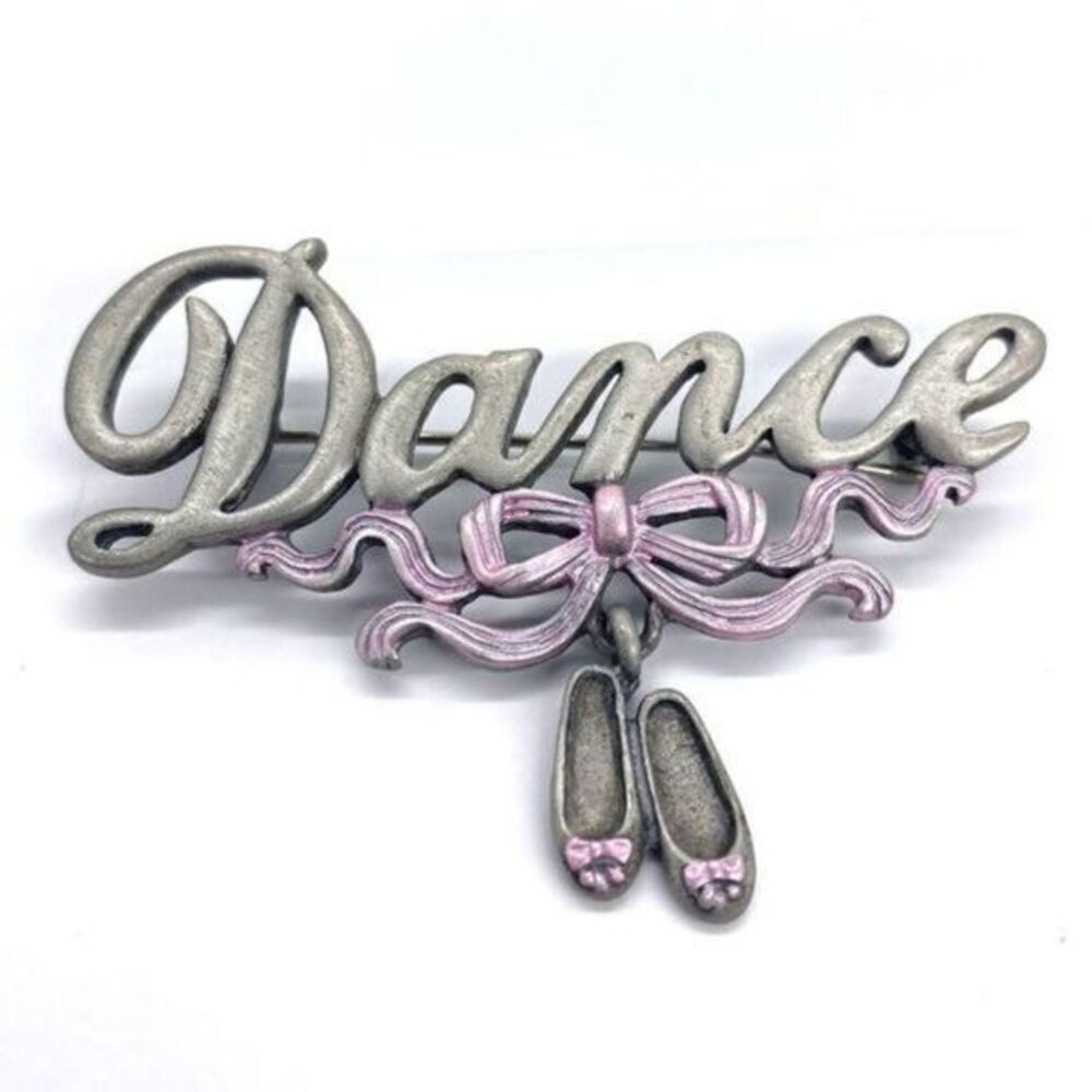 Vintage Pewter Dance Ballet Shoes Brooch Pin Signed JJ